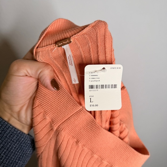 Free People Ribbed Midi Skirt Peach Cotton Blend Front Slit Casual Size L NWT - Picture 6 of 7